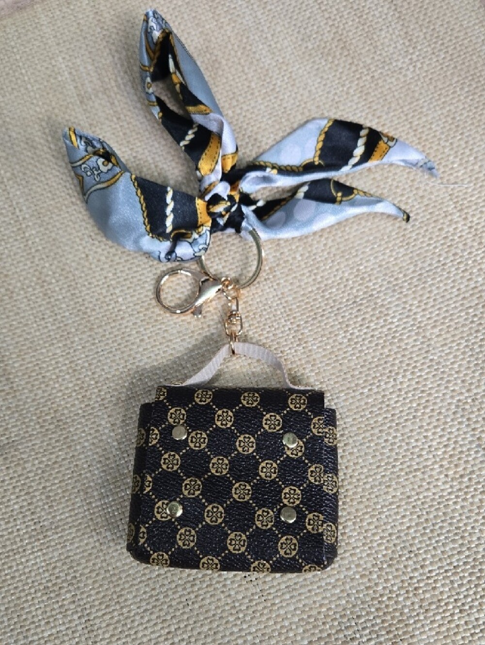 Silk Scarf Keychain Bag Charm with Floral Mini Bag - Picture 2 of 5